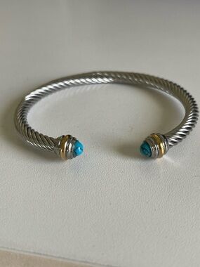 Sterling-Style Silver Cable Cuff Bracelet with Turquoise Accent